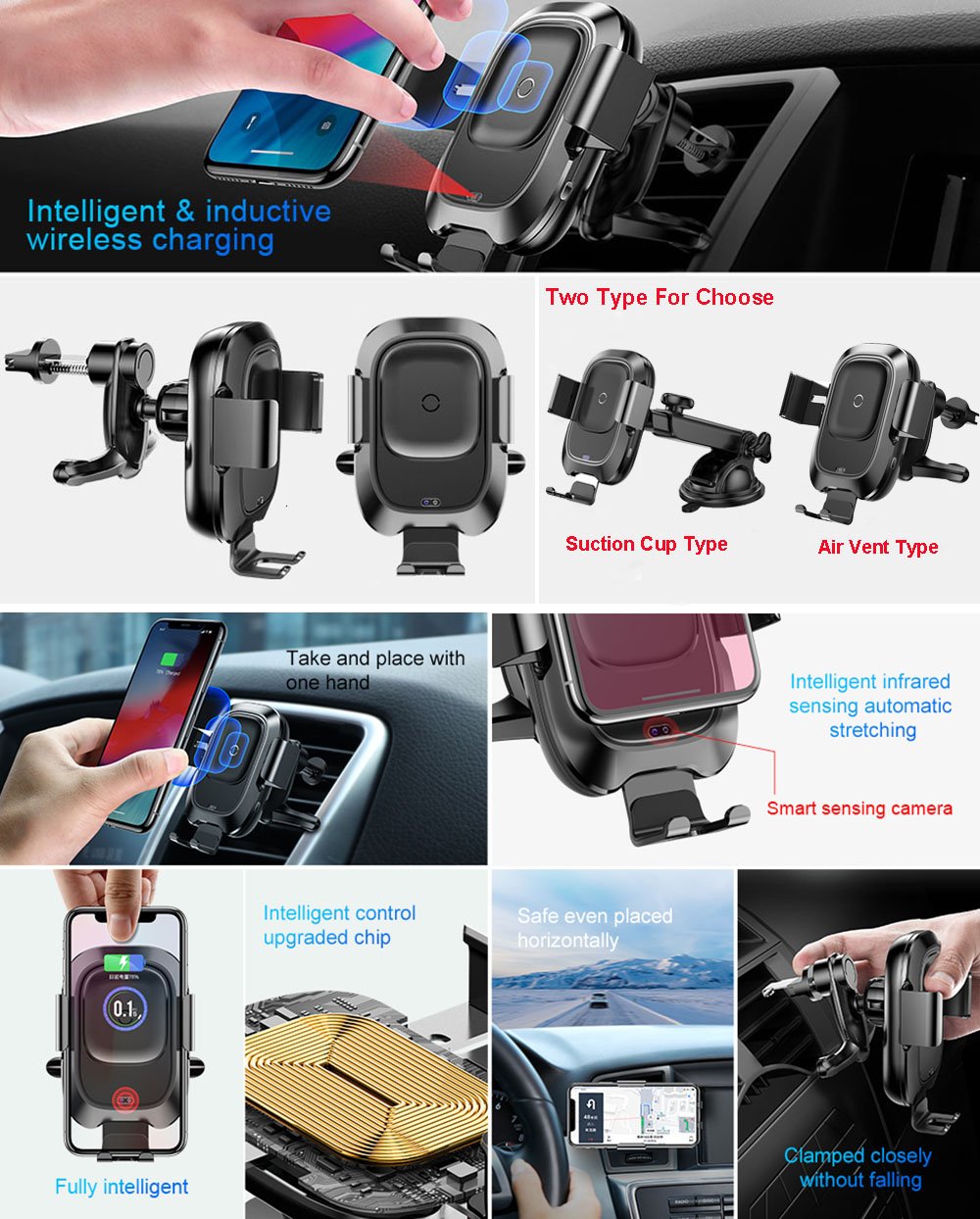 Qi Car Wireless Charger For iPhone 11 Pro XS Max Samsung S10